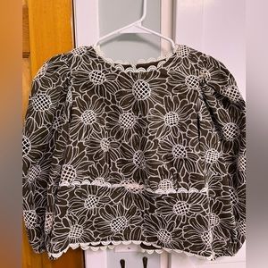 Express new embroidered eyelet open back brown /white crop